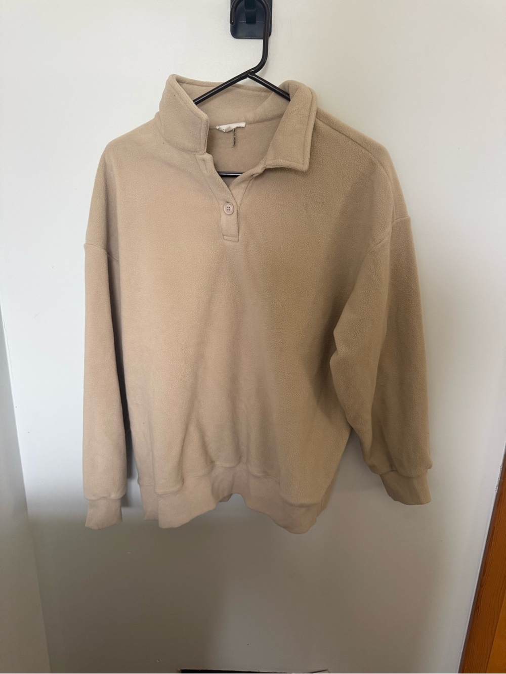 Women’s Beige Quarter-Snap Fleece Pullover Sweater